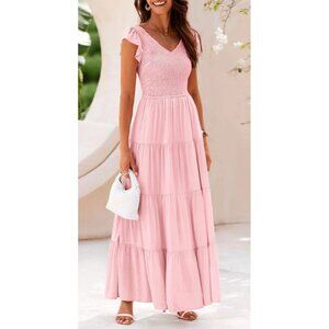 Pretty Garden Womens Flowy Small  Maxi Dress Casual Cap Sleeve Smocked Bodice Bo